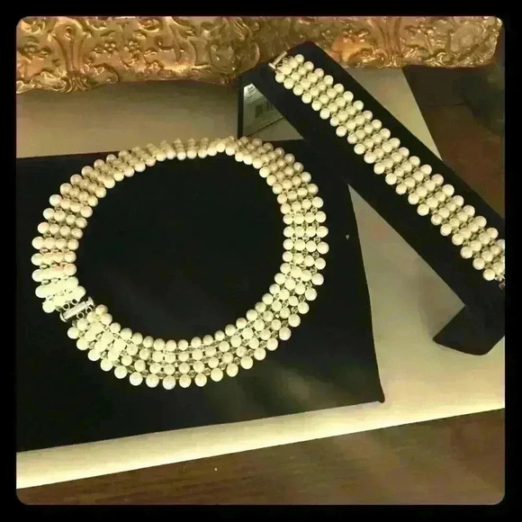 Jewelry - Handmade white pearl choker & bracelet